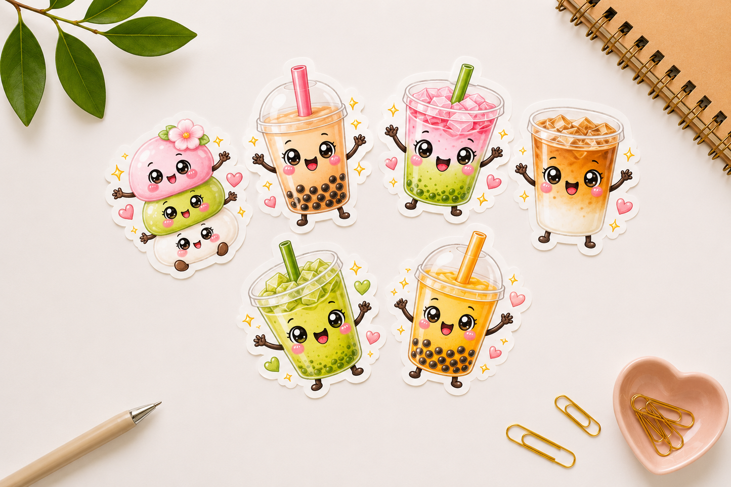 Bubble Tea & Mochi Sticker Set (6 Stück)