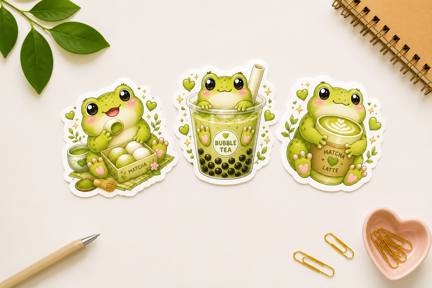 Frosch & Matcha Sticker Set (3 Stück)