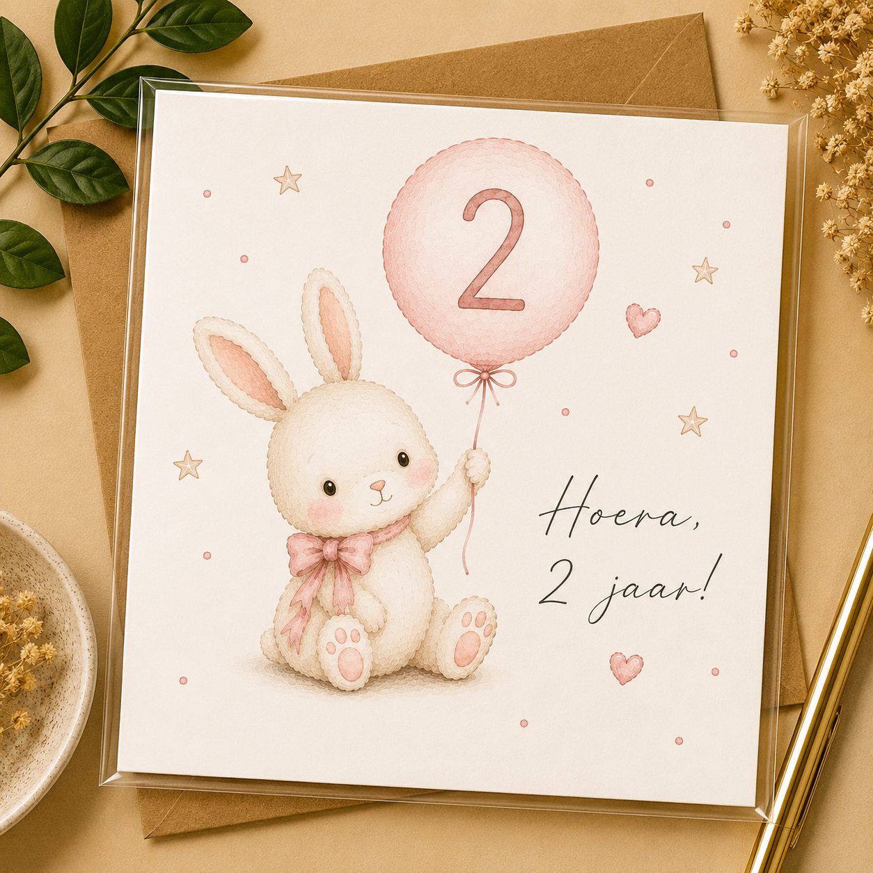 Hoera, 2 Jaar! Verjaardagskaart