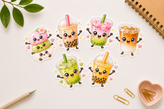 Bubble Tea & Mochi Sticker Set (6 Stück)