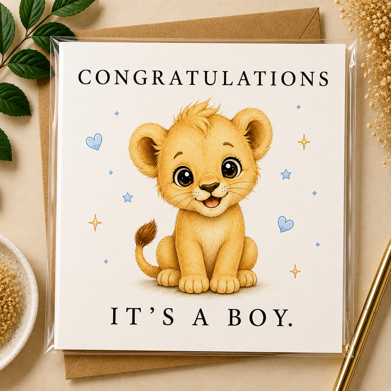 Congratulations, It’s A Boy. Leeuwenwelp Kaart