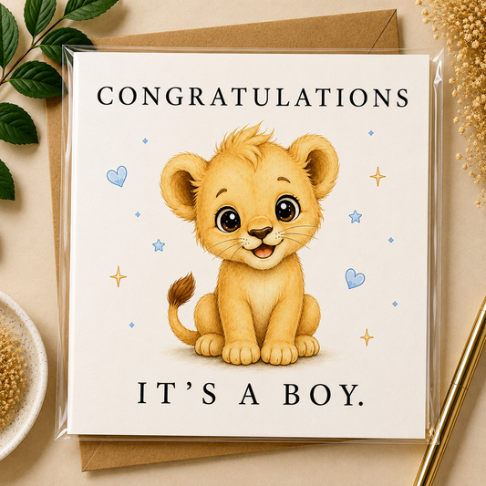 Congratulations, It’s A Boy. Leeuwenwelp Kaart