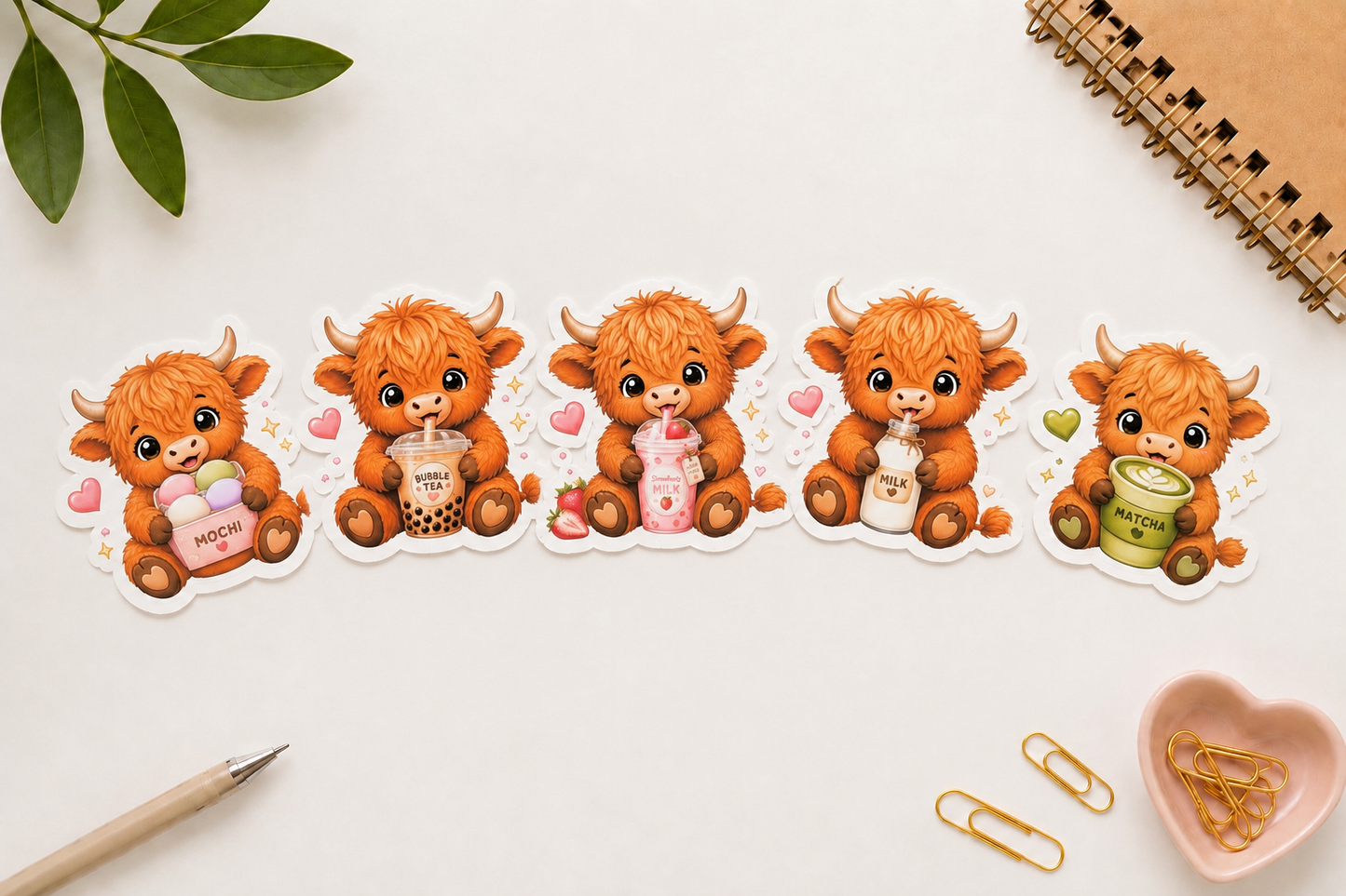 Highland Cow Drinks Sticker Set (5 Stück)